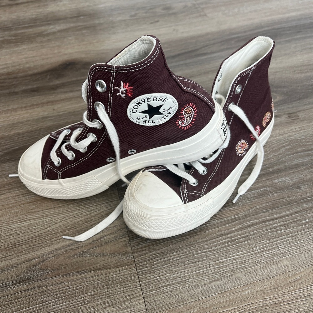 Brown and Pink paisley Platform Converse